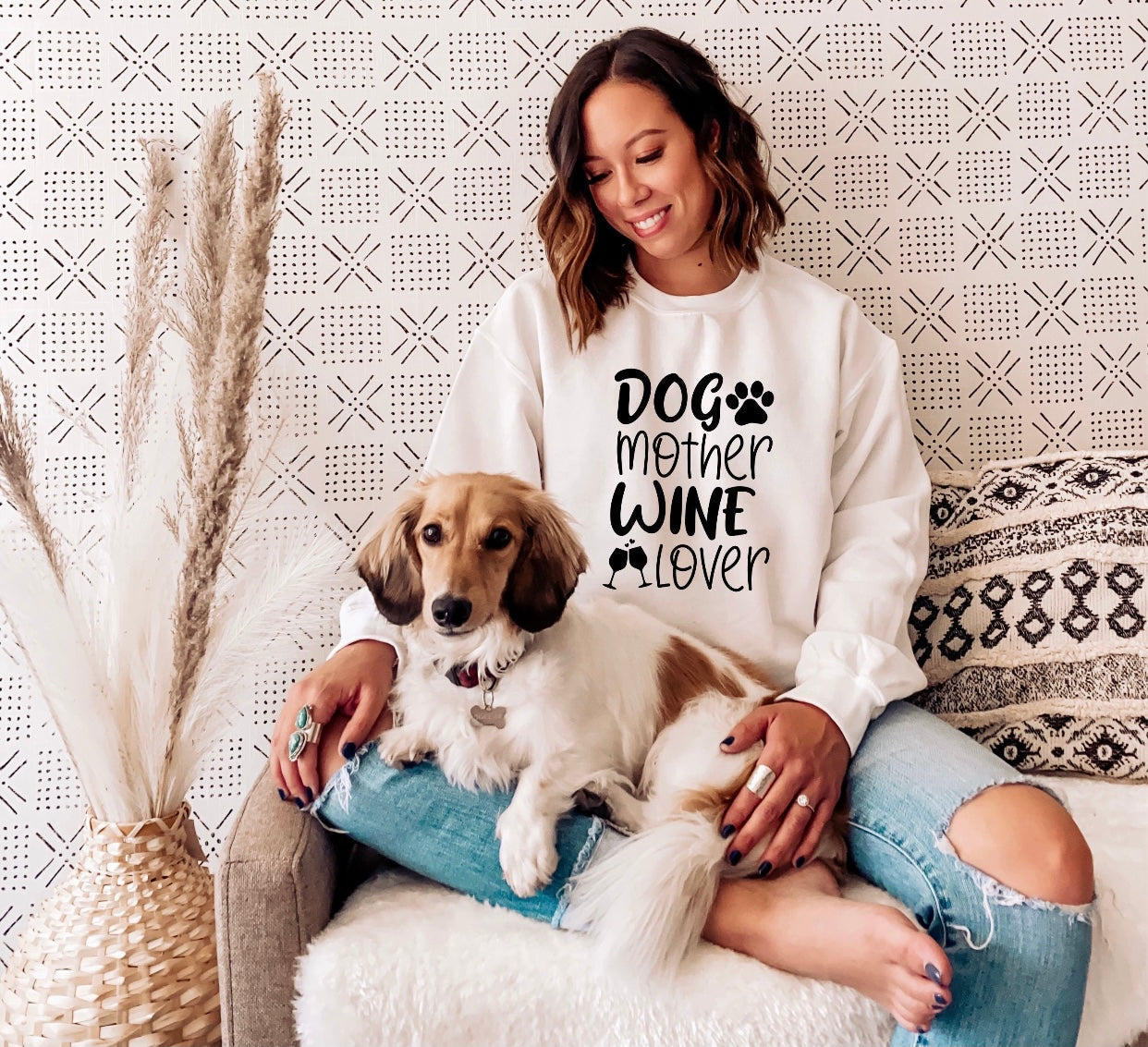 Dog Mother Wine Lover Cozy Sweatshirt