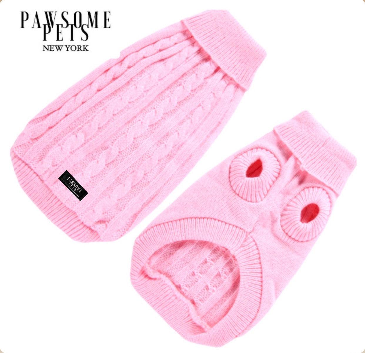 DOG AND CAT CABLE KNIT SWEATER - LIGHT PINK
