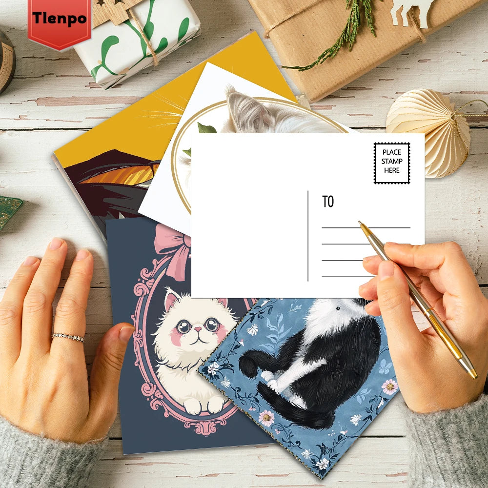 32pcs Vintage Cat Postcard Set, Retro Cat Photo Frame, Christmas Gift, Bedroom Decor, Thick Cardstock, High Definition Printing