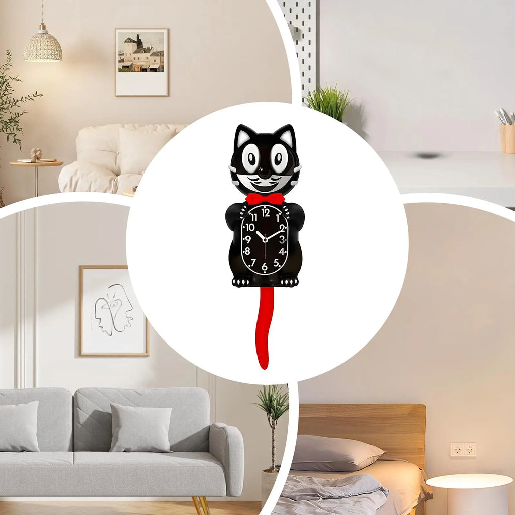 2D Retro Cat Clock With Swing Tail Pendulum