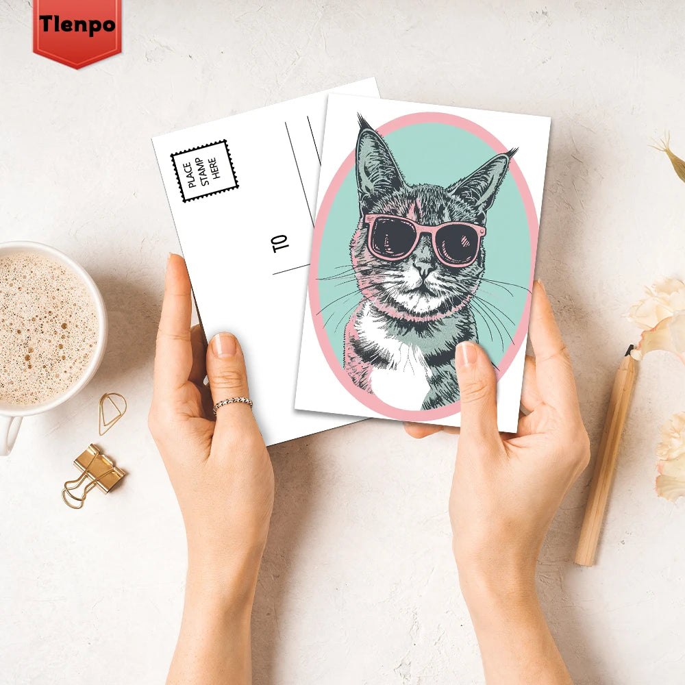 32pcs Vintage Cat Postcard Set, Retro Cat Photo Frame, Christmas Gift, Bedroom Decor, Thick Cardstock, High Definition Printing