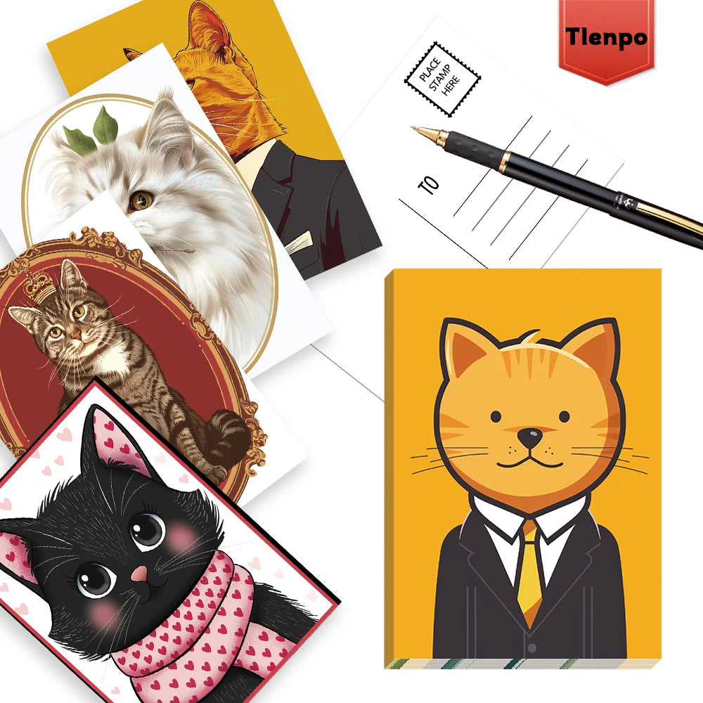 32pcs Vintage Cat Postcard Set, Retro Cat Photo Frame, Christmas Gift, Bedroom Decor, Thick Cardstock, High Definition Printing