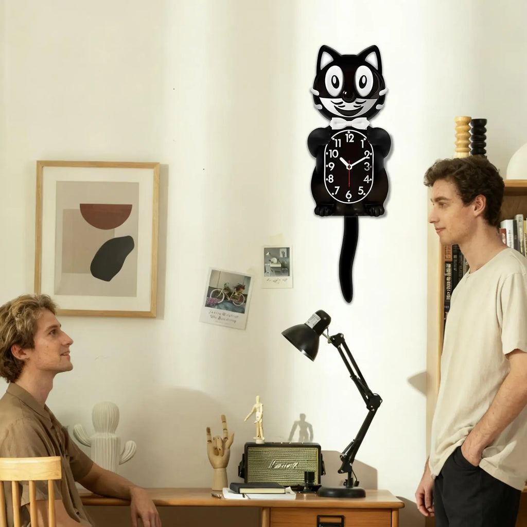 2D Retro Cat Clock With Swing Tail Pendulum