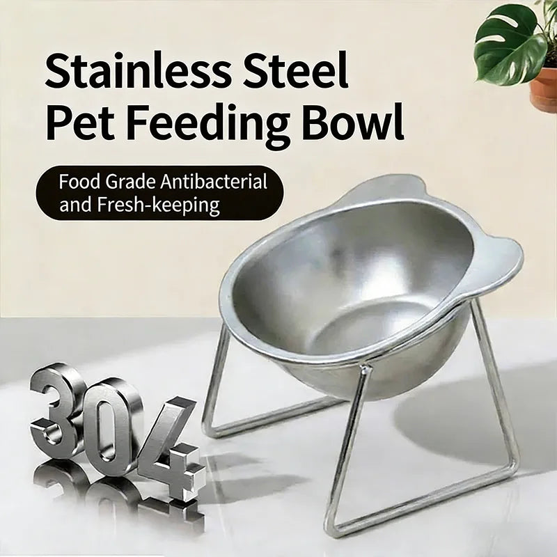 Stainless Steel Raised and Tilted Cat Food Bowl