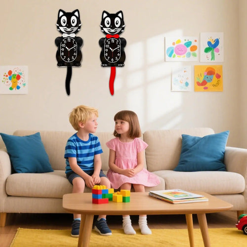 2D Retro Cat Clock With Swing Tail Pendulum