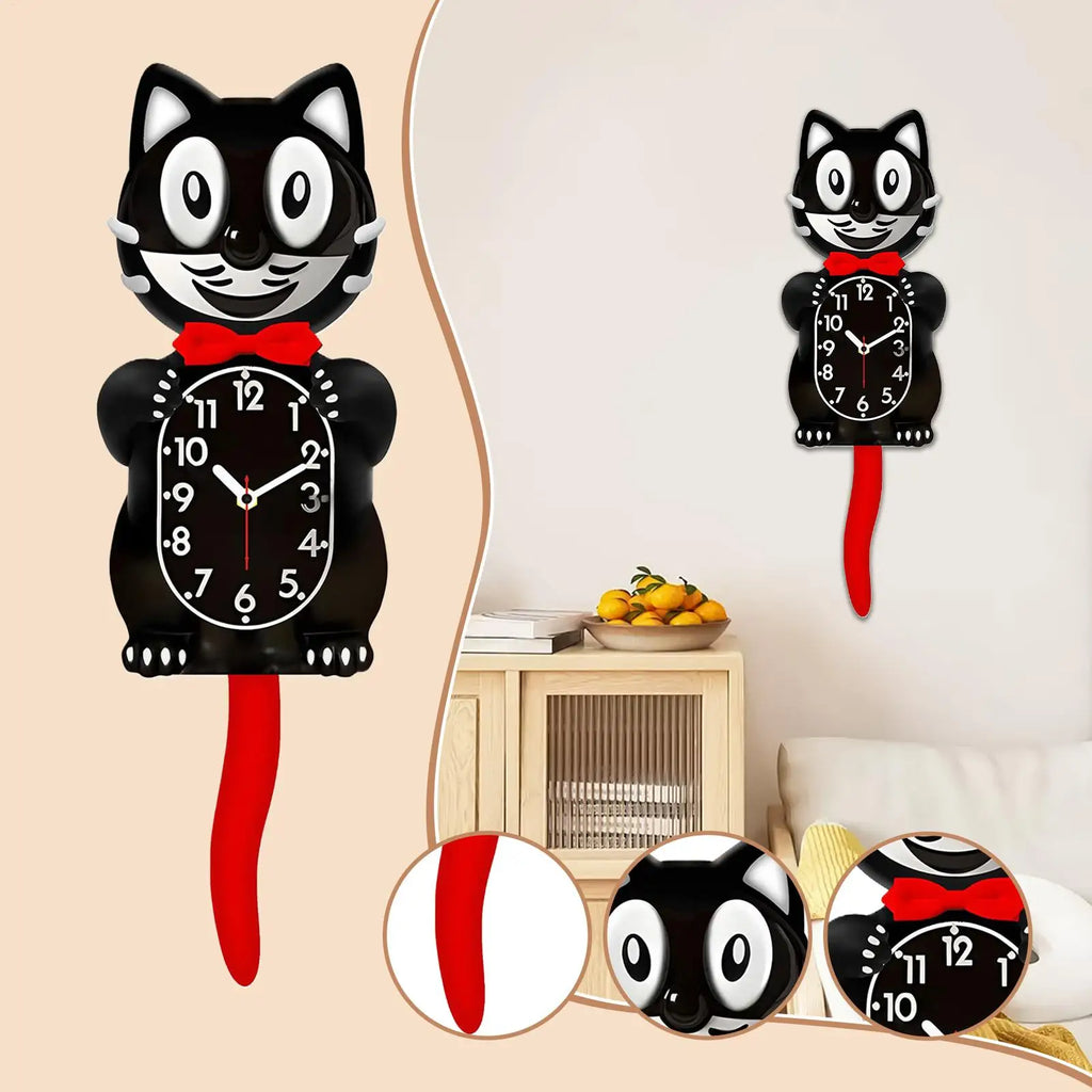2D Retro Cat Clock With Swing Tail Pendulum