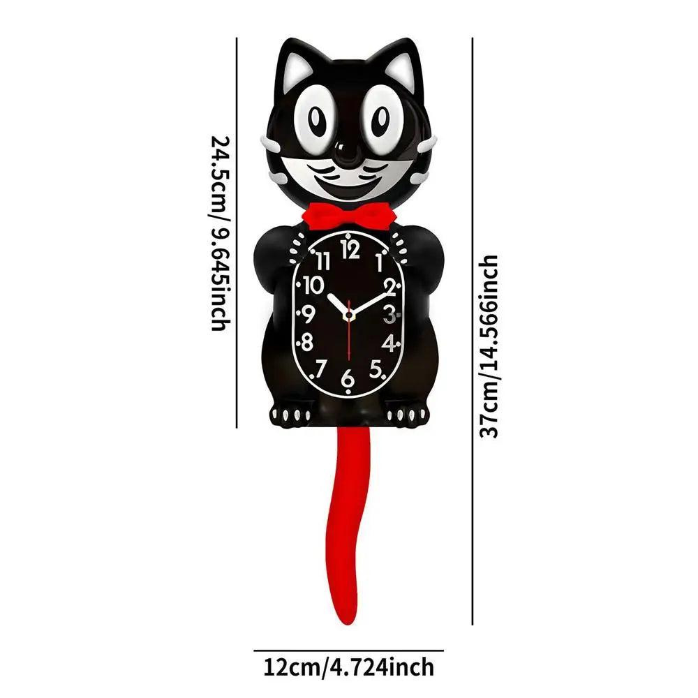 2D Retro Cat Clock With Swing Tail Pendulum