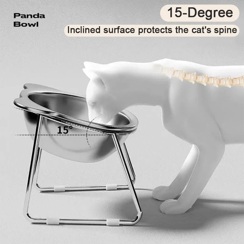 Stainless Steel Raised and Tilted Cat Food Bowl