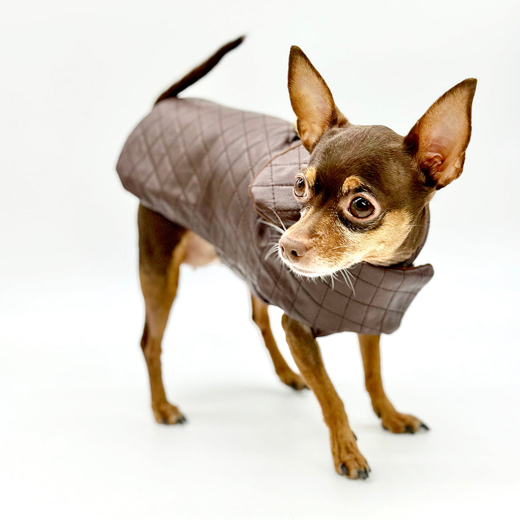 DCNY Quilted Vegan Chocolate Leather Coat